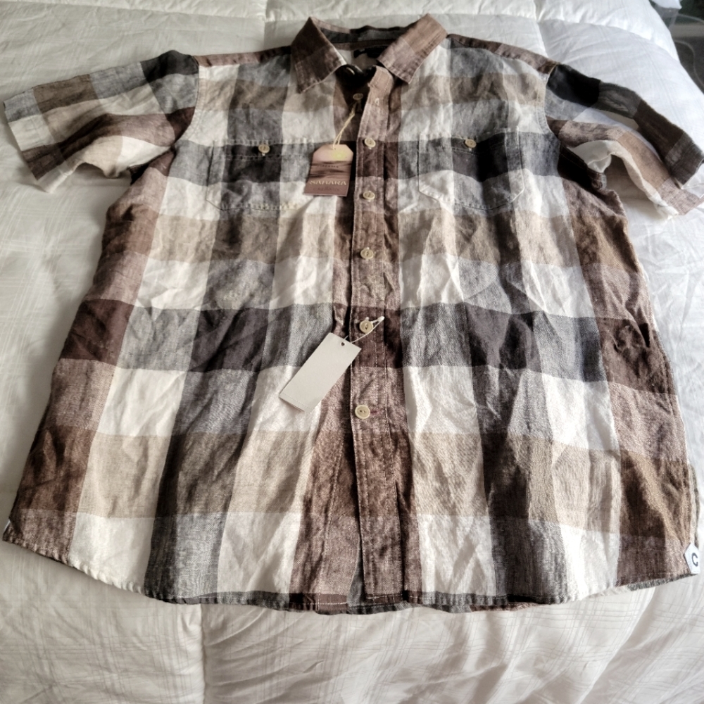 Boy's Shirt Cremiux Collection, sz medium,  brown/grey/white